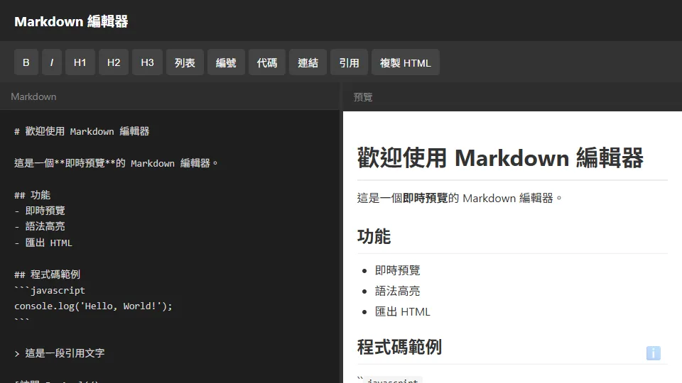 Markdown Editor preview